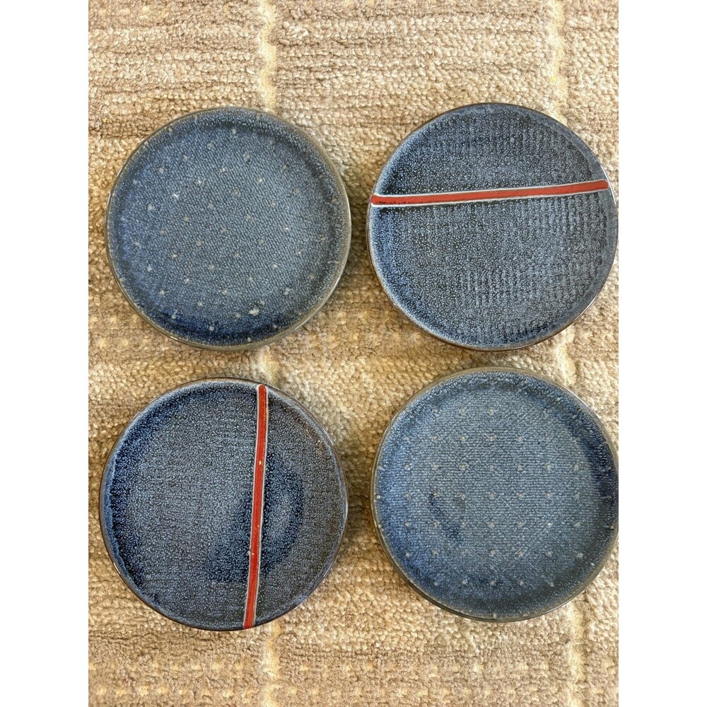 Levi Strauss Target Stoneware Appetizer Plates Set of 4 Blue/Red Stripe BOHO